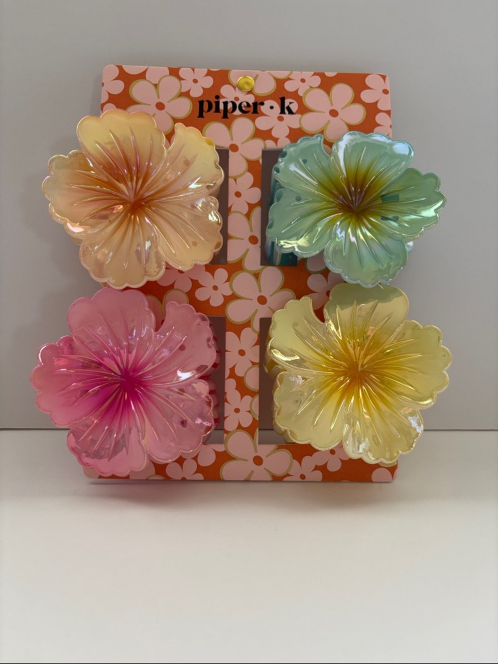 Piper•K Iridescent Flower Hair Clips - Pink, Yellow, Green, Peach